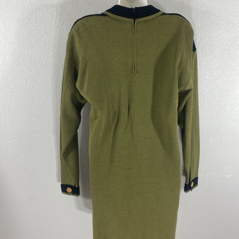 Vintage Cache green black knit military influenced dress Medium M W3 - Picture 8 of 12